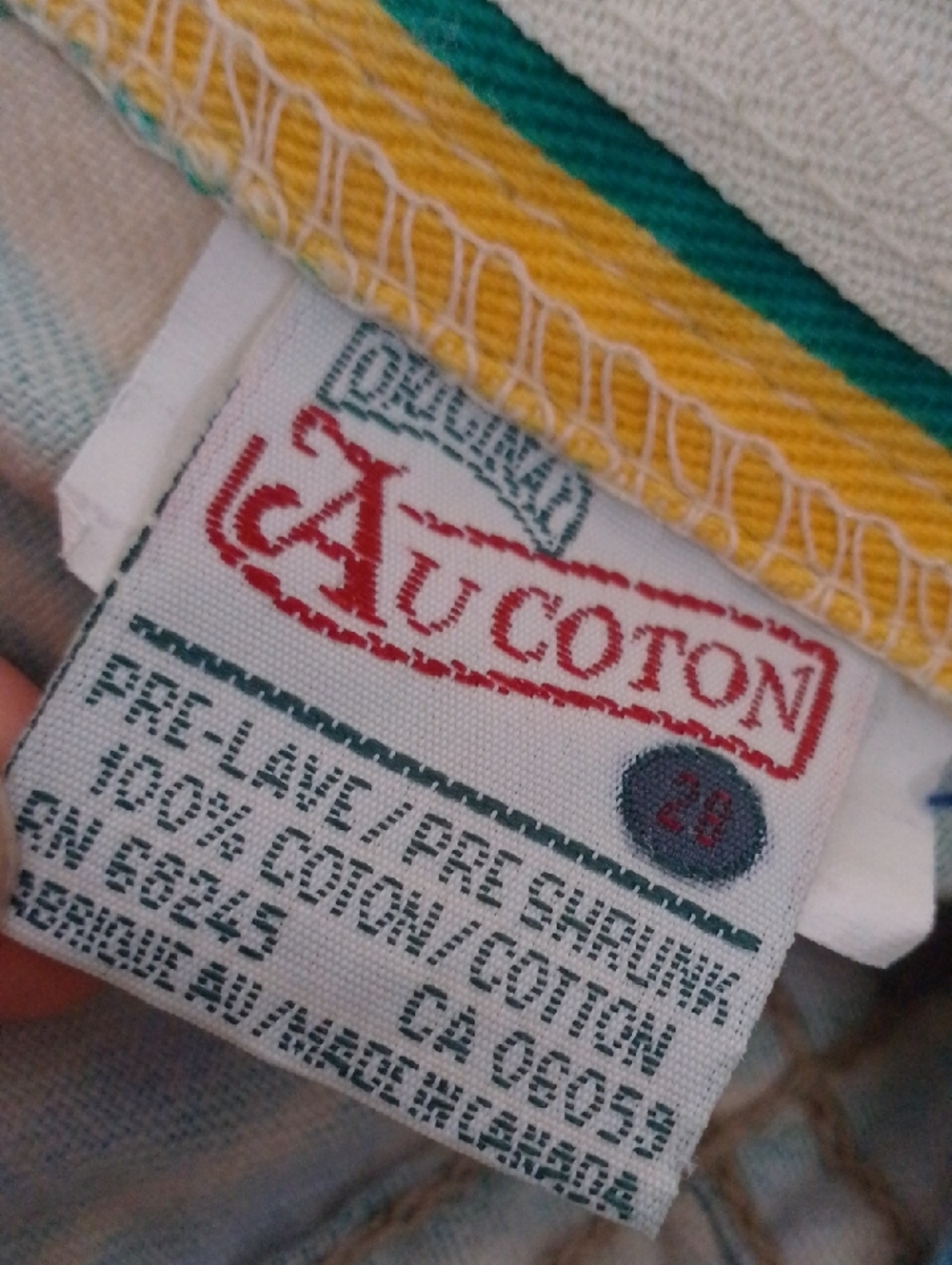 Original Au Coton Vintage Striped Green, Blue, Yellow High Waisted Denim Shorts - Picture 5 of 5